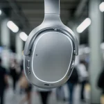 Best Noise-Cancelling Headphones 2026: U.S. Commuter Test Sleek silver noise-cancelling headphones on a train, blocking out city noise.