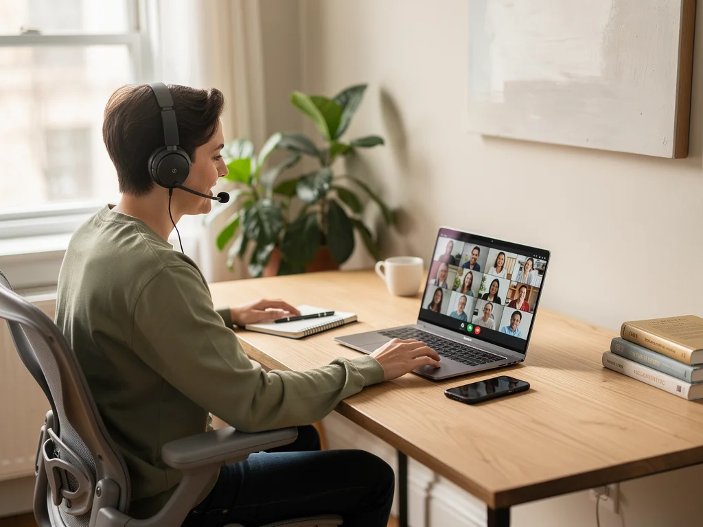 Remote employee on a video call, showcasing flexible work arrangements