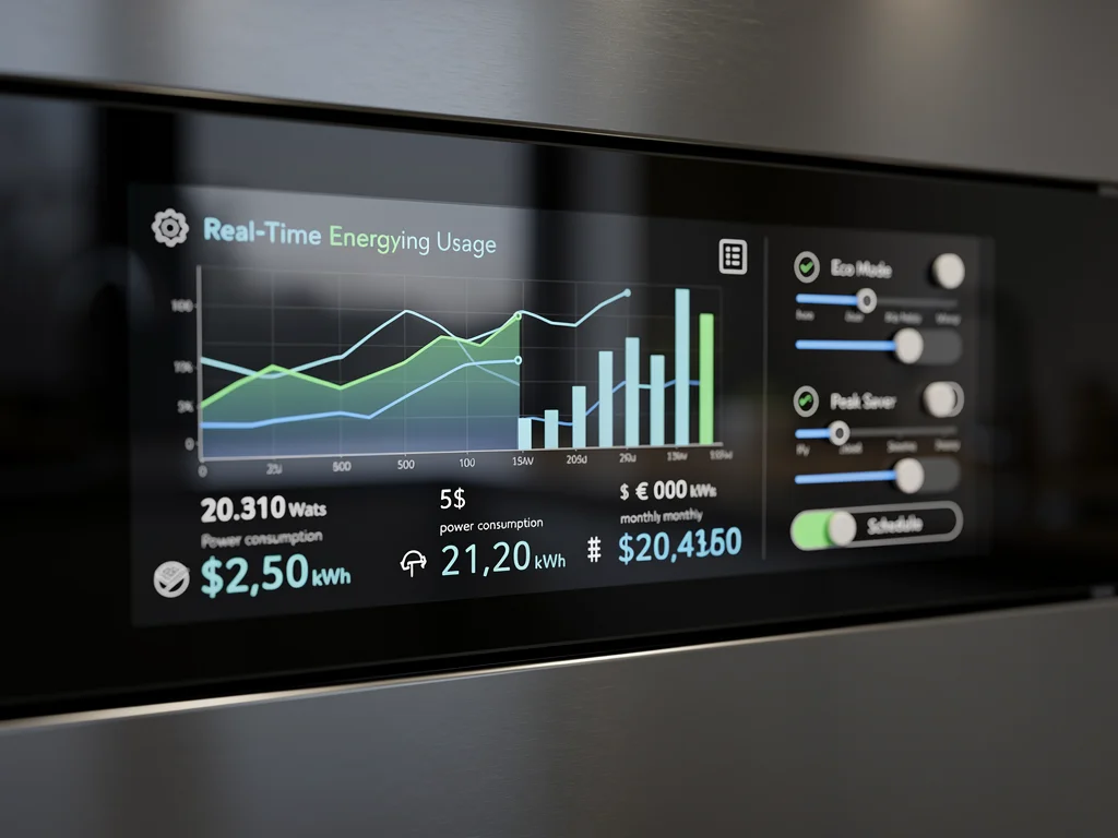 Smart appliance control panel showing real-time energy usage data