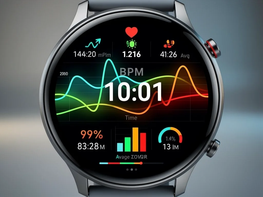 Smartwatch displaying advanced heart rate monitoring data with detailed graphs.