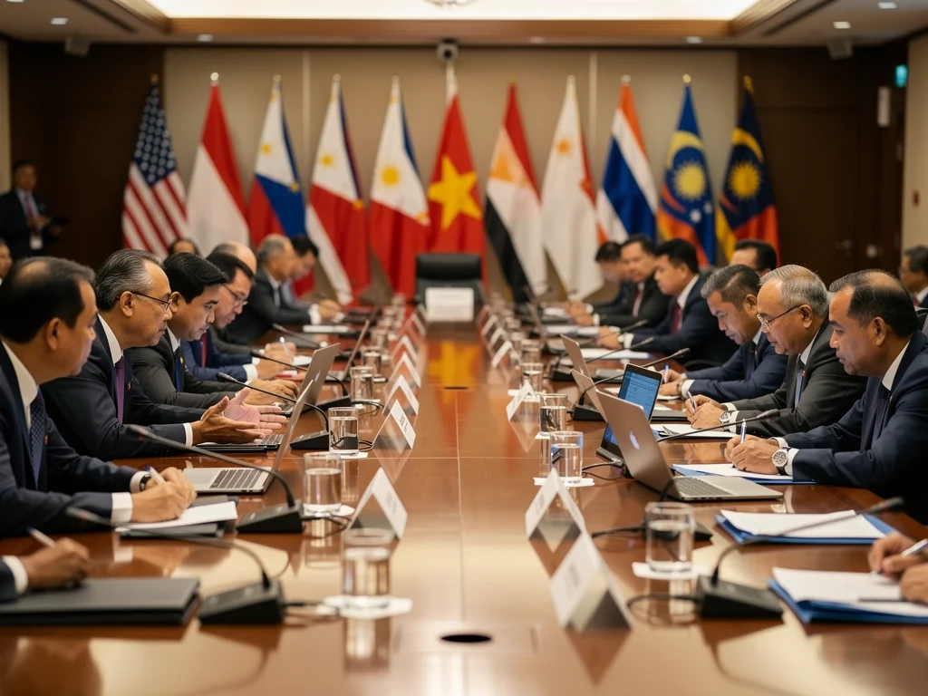 Diplomatic representatives in intense discussion over South China Sea regional security and international relations.