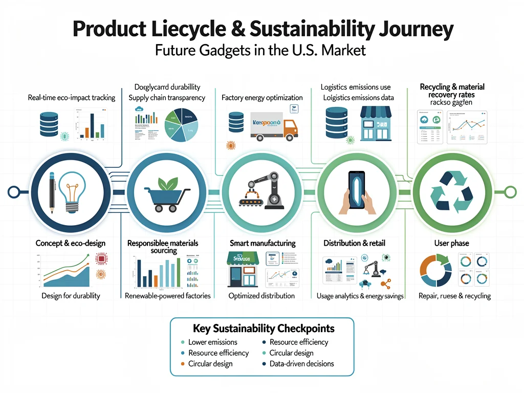 Infographic showing sustainable product lifecycle with data analytics