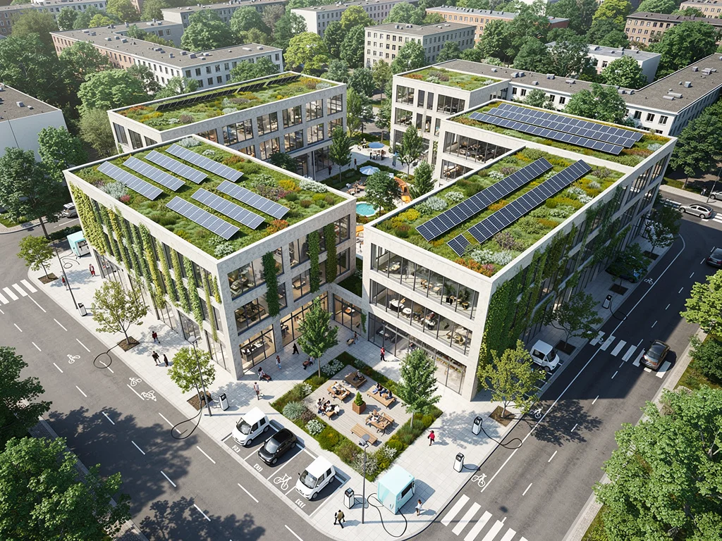 Sustainable urban retail complex with green infrastructure