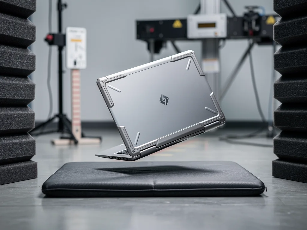 Ultrabook undergoing simulated drop test for durability assessment
