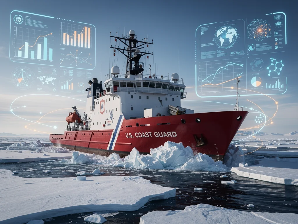 US Coast Guard icebreaker in Arctic waters, symbolizing economic and scientific presence.