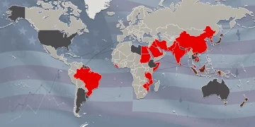 Global map showing reduced U.S. foreign aid, symbolizing geopolitical shifts.