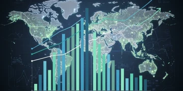 U.S. trade deficit trends 2026, economic chart with global map