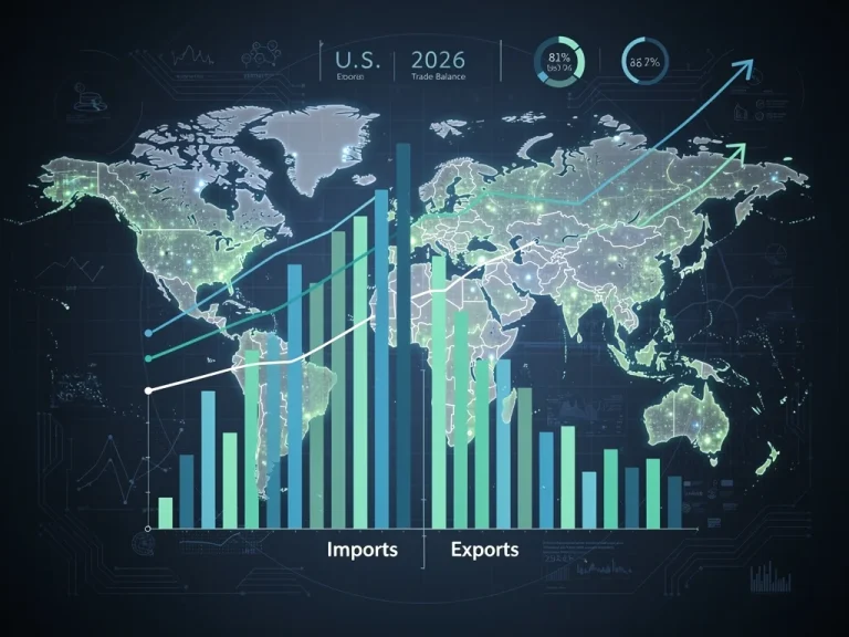 U.S. trade deficit trends 2026, economic chart with global map