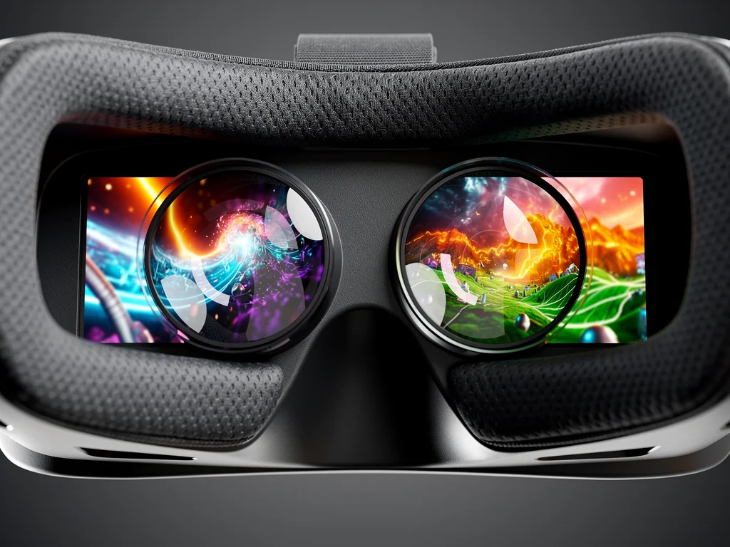 Close-up of VR headset display showing vibrant graphics and comfortable padding