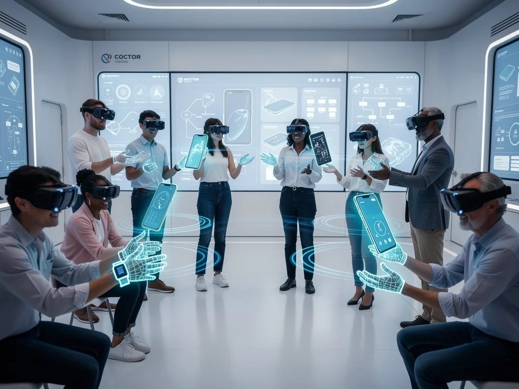 Users testing virtual reality prototypes of future gadgets
