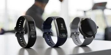 Three advanced health trackers showcasing their sleek designs and digital displays on a clean surface, symbolizing a technology comparison.